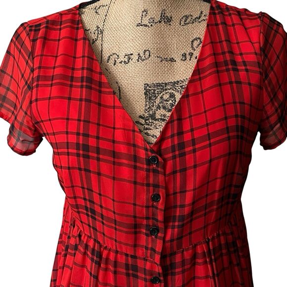 Old Navy Sz S Buffalo Plaid Shirt Dress Babydoll Red Black Retro Mini Fun Flirty - Picture 6 of 10